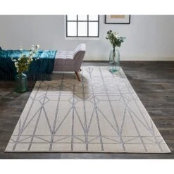 Feizy Micah 3045F Modern Geometric In White/Silver/Gray -Grayson-Living hoo5egl6qvi2pqzldmhc