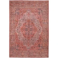 Feizy Rawlins 39HNF Transitional Medallion In Red/Tan/Pink