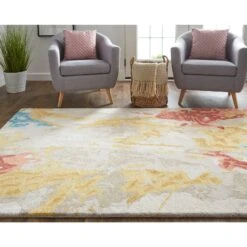 Feizy Everley 8646F Modern Abstract In Ivory/Yellow/Blue -Grayson-Living jkjr3hktrlxv2bjpavcd