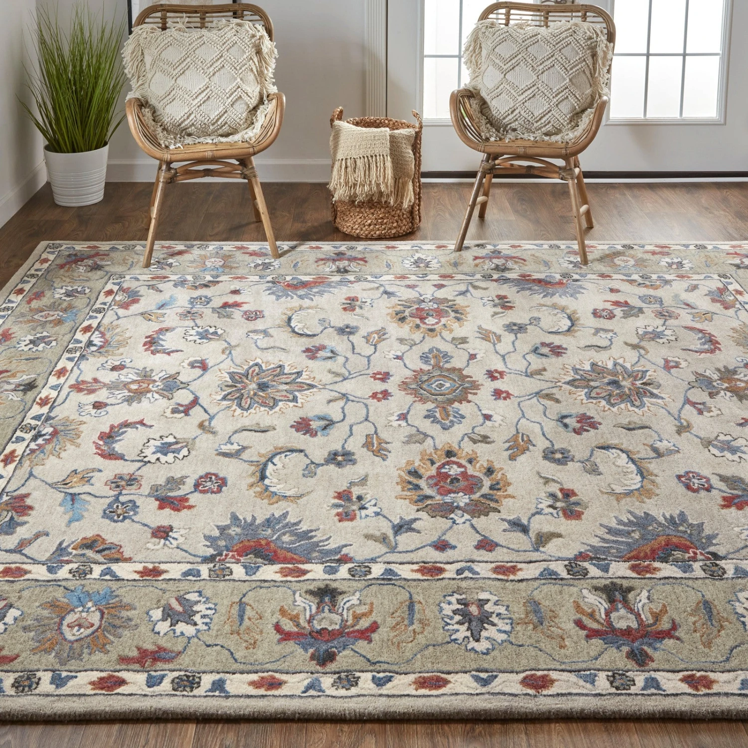 Feizy Rylan 8642F Transitional Oriental In Ivory/Taupe/Blue 3 Feizy Rylan 8642F Transitional Oriental In Ivory/Taupe/Blue - Image 3