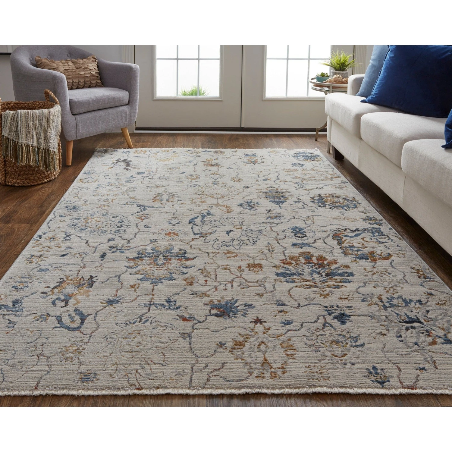 Feizy Kaia 39GPF Transitional Floral & Botanical In Ivory/Orange/Blue 2 Feizy Kaia 39GPF Transitional Floral & Botanical In Ivory/Orange/Blue - Image 2