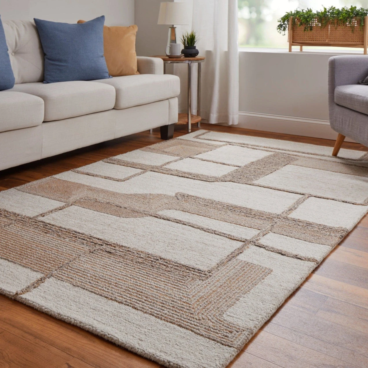 Feizy Pollock 8954F Modern Geometric In Ivory/Brown/Tan 2 Feizy Pollock 8954F Modern Geometric In Ivory/Brown/Tan - Image 2