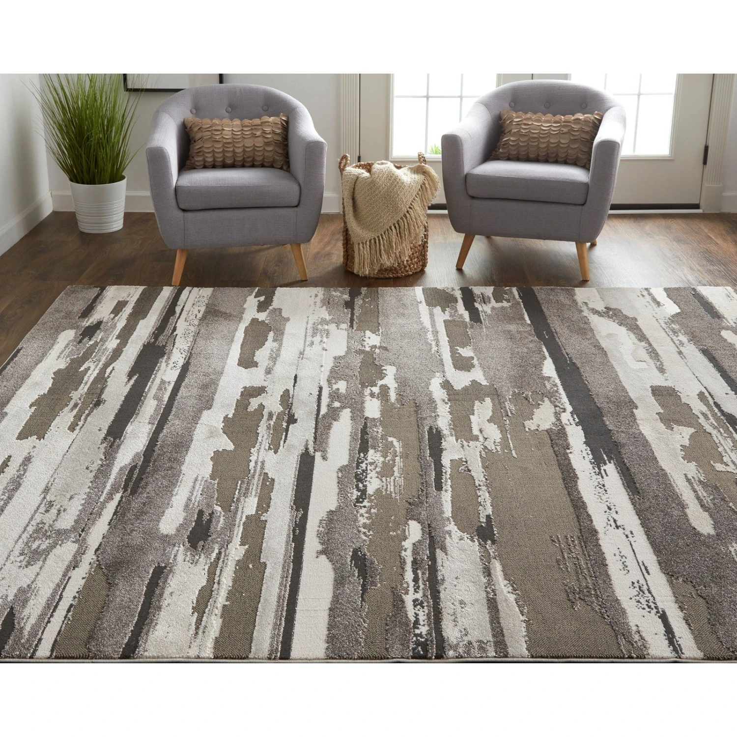 Feizy Vancouver 39FEF Modern Abstract In Brown/Ivory 3 Feizy Vancouver 39FEF Modern Abstract In Brown/Ivory - Image 3