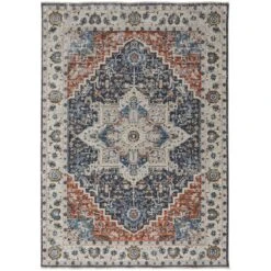 Feizy Kaia 39HTF Transitional Medallion In Ivory/Blue/Red